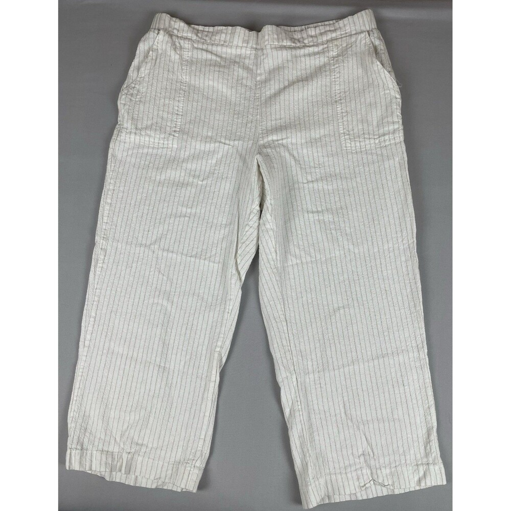 Jules & Leopold Pull On Wide Leg Stretch Waist Pant Womens L White Brown Stripes